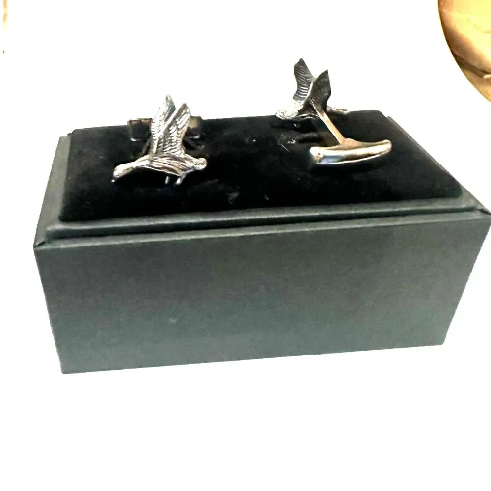 Drake Mallard Duck in Flight Sterling Silver Cufflinks